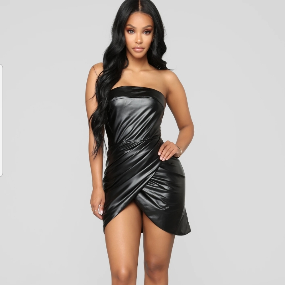 Black PU Leather Tube Dress-Fashion Nova